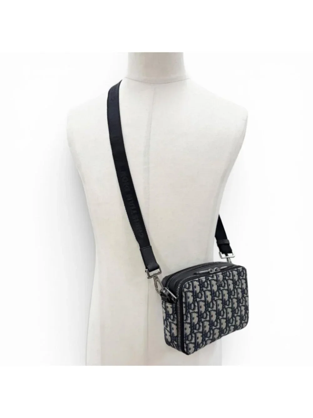 Dior Homme Leather Oblique Zip Pouch Shoulder Bag Navy